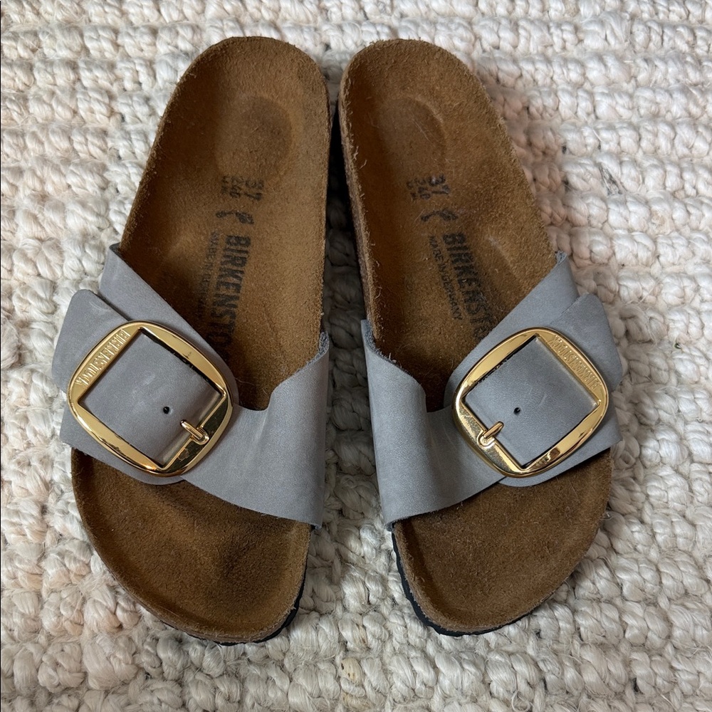 Birkenstock Taupe Sandals with Gold Buckles